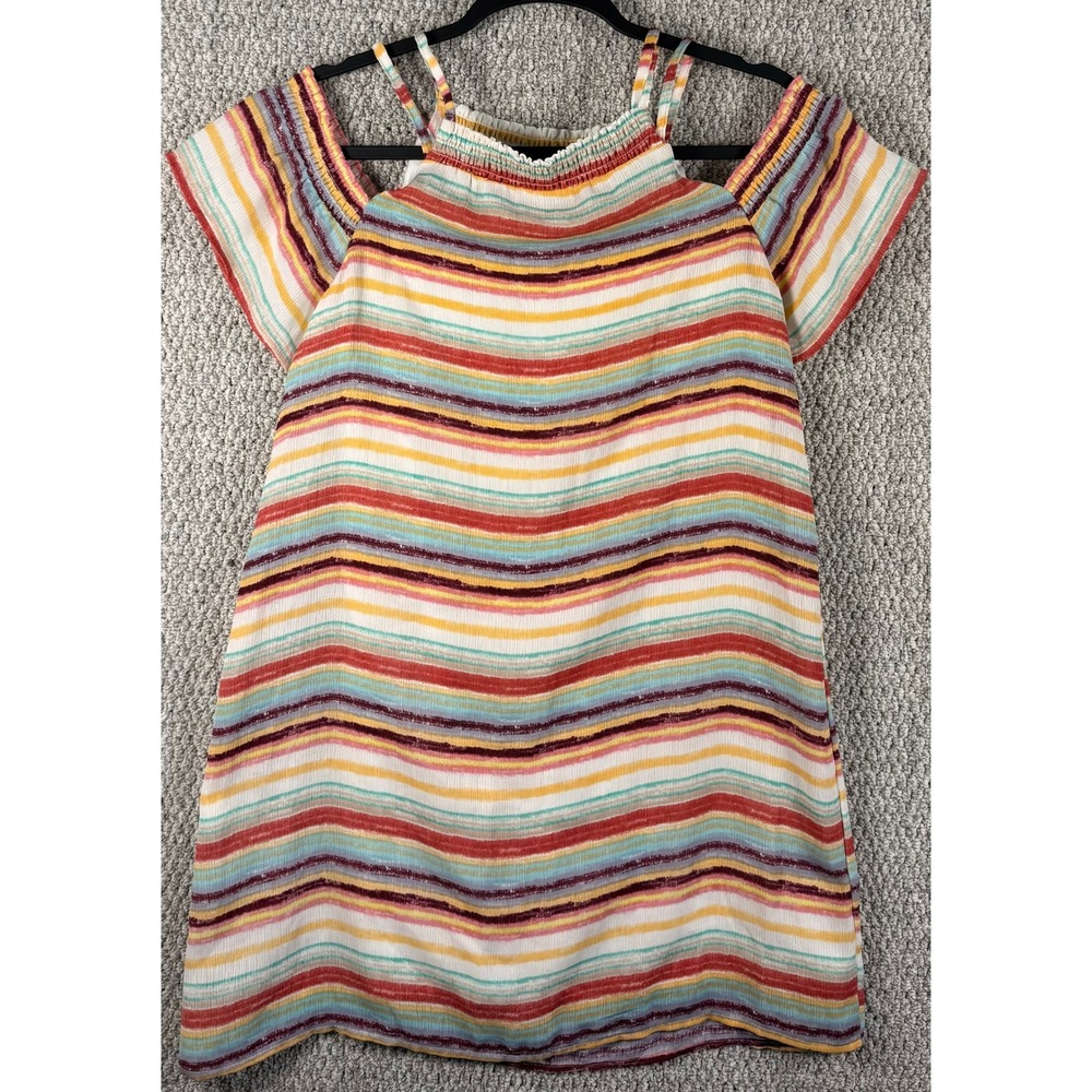 Lily Rose Cold Shoulder Striped Dress XS Multi Color Boho Summer Festival